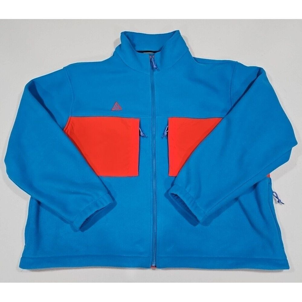 Nike ACG Full Zip Fleece Jacket Turquoise Blue Red Mens Size 2XL XXL BQ3446-411